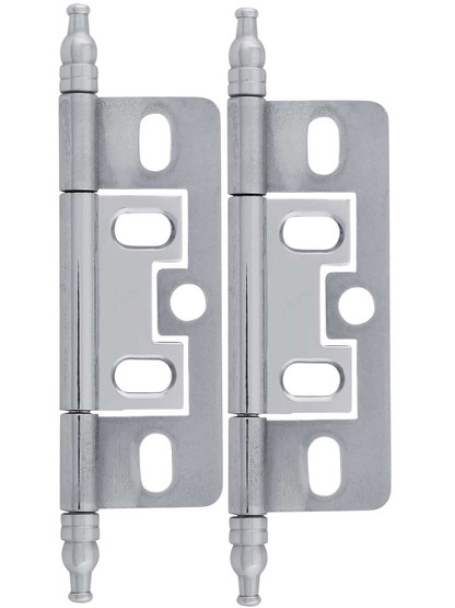 Pair of Solid Brass 2 1/2 inch Non-Mortise Minaret-Tip Cabinet Hinges in Polished Chrome.
